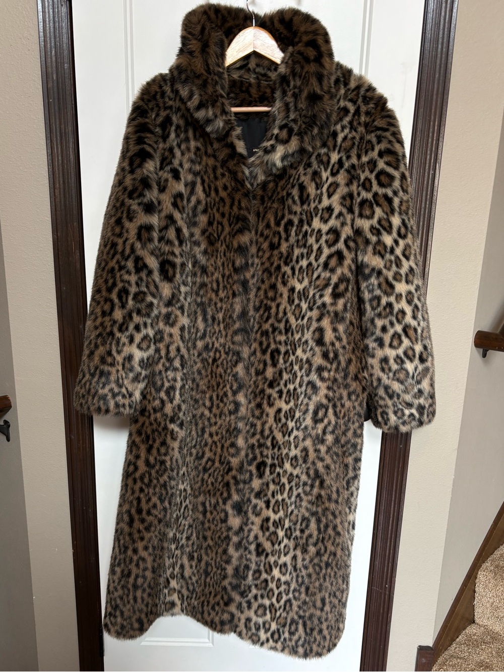 Vintage 90s Donna Salyers Fabulous Furs Full Length Leopard Faux Fur Coat Glam
